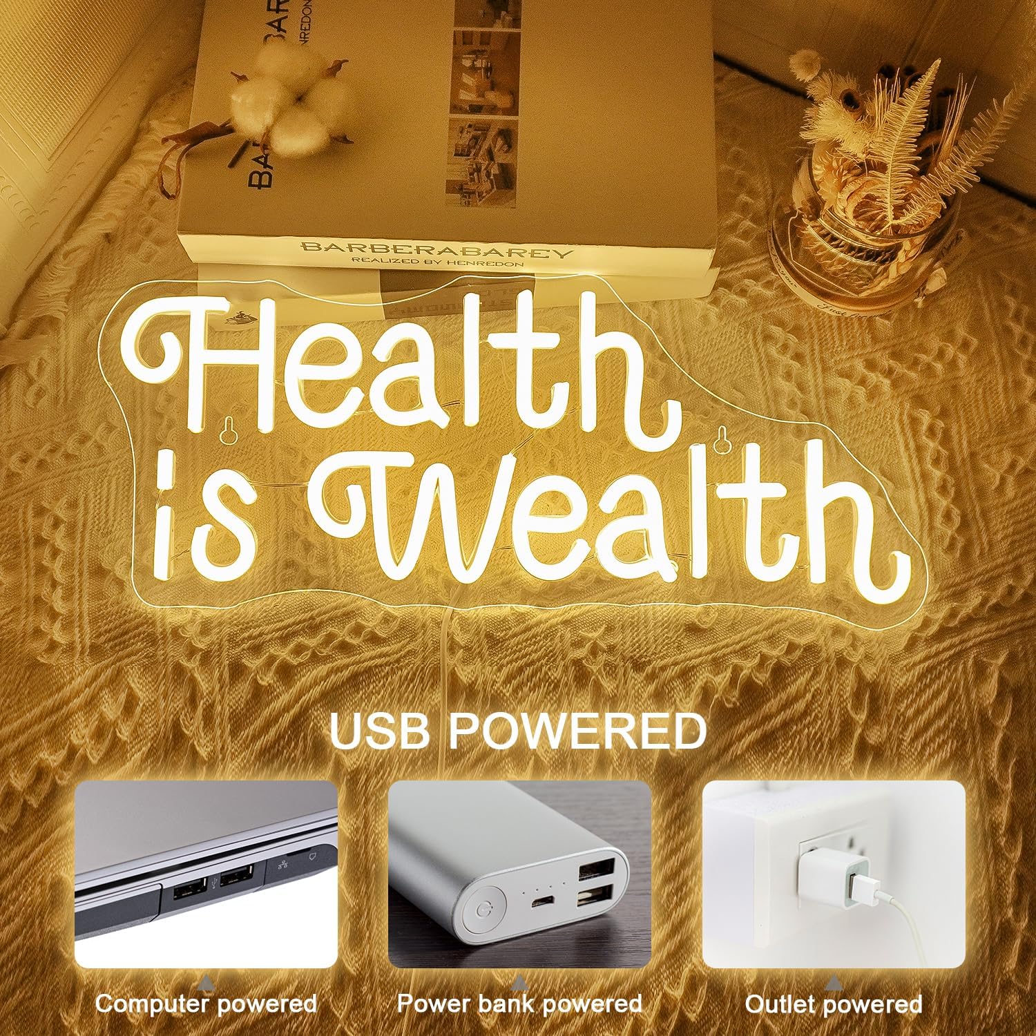 Health is Wealth Neon Sign USB - Health Wellness Office recension och pris